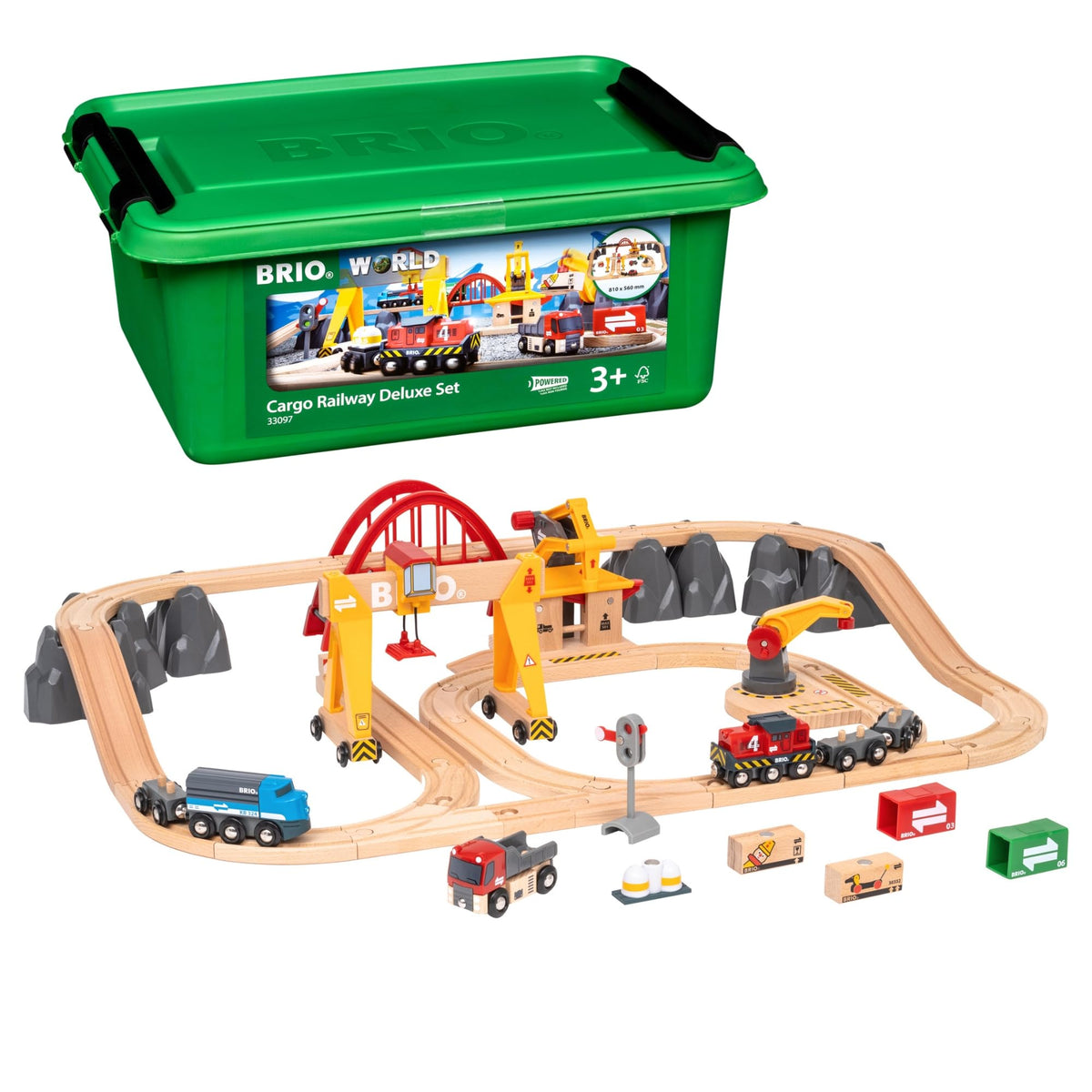 BRIO World Cargo Railway Deluxe 54-Piece Wooden Train Set – Ages 3+