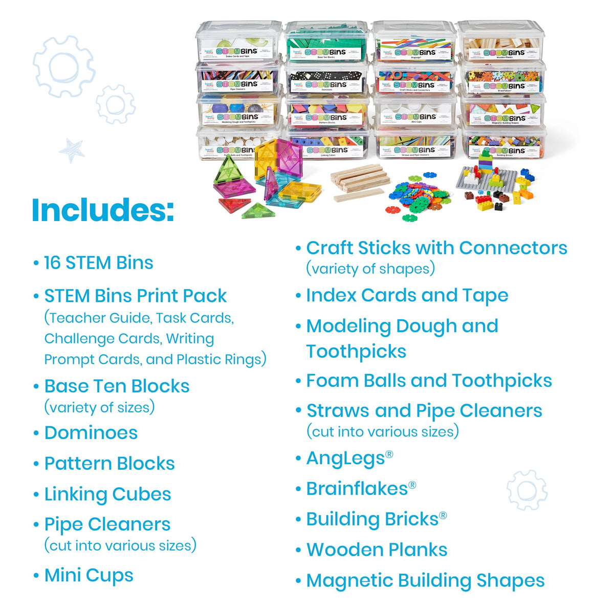 hand2mind STEM Bins Classroom Set of 16 – Elementary STEM Activities
