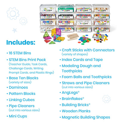 hand2mind STEM Bins Classroom Set of 16 – Elementary STEM Activities