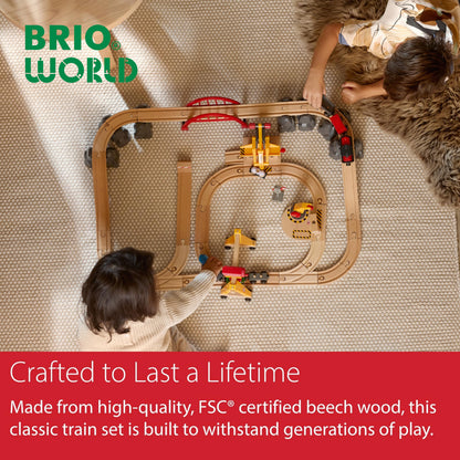 BRIO World Cargo Railway Deluxe 54-Piece Wooden Train Set – Ages 3+