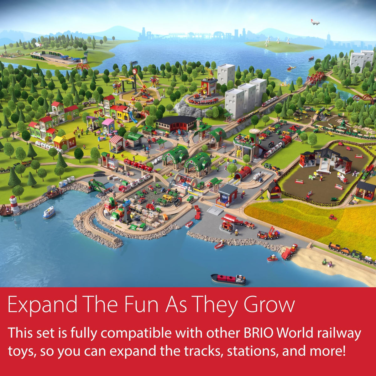 BRIO World Cargo Railway Deluxe 54-Piece Wooden Train Set – Ages 3+